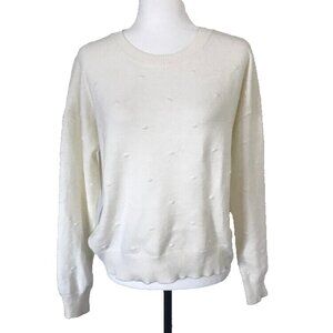 KENDALL + KYLIE Soft Long Sleeve Pom Pom Sweater Size Large Off White Ivory EUC